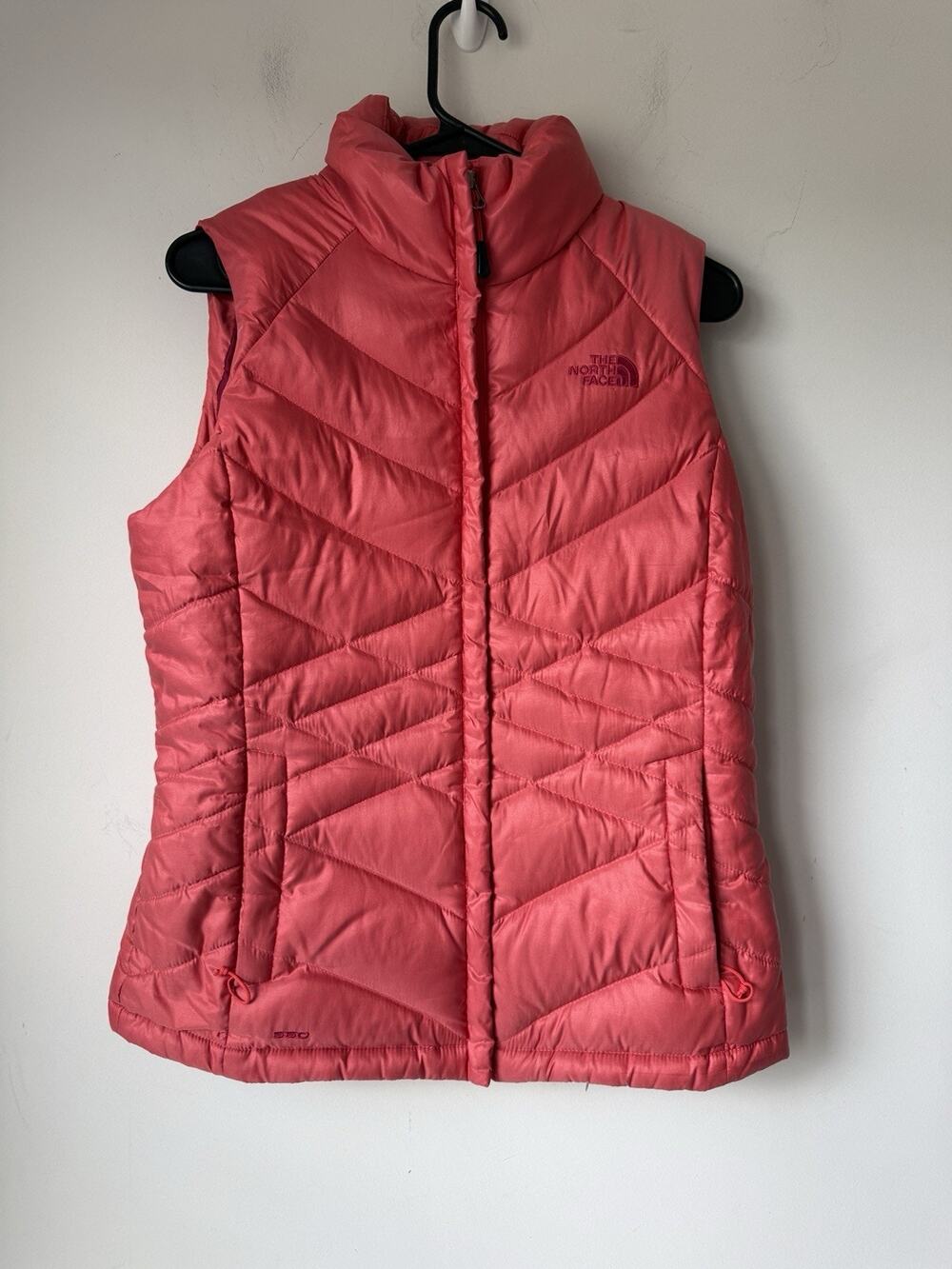 The North Face 550 Down Puffer Vest Coral Pink Diamond Quilted Womens M